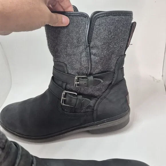 Ugg Australia Women's Strap Black Leather Waterproof Boot 1005269 Size 11 - Picture 7 of 11
